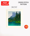Mini Mountain Landscape Cross Stitch Pattern PDF, Forest Lake Nature Embroidery Design, Modern Mini Cross Stitch Digital Download pdf - NuttyHappyHobby