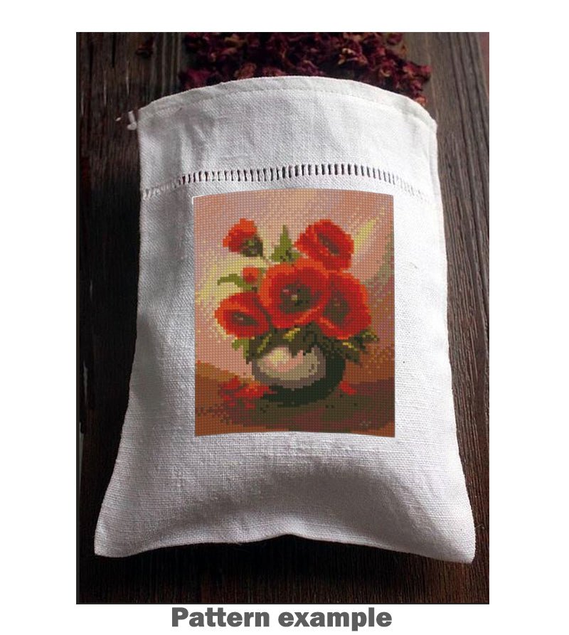 Mini Red Poppy Cross Stitch Pattern PDF, Poppy Flower Embroidery Design, Small Floral Cross Stitch Chart, Modern Botanical Needlepoint, Instant Download - NuttyHappyHobby
