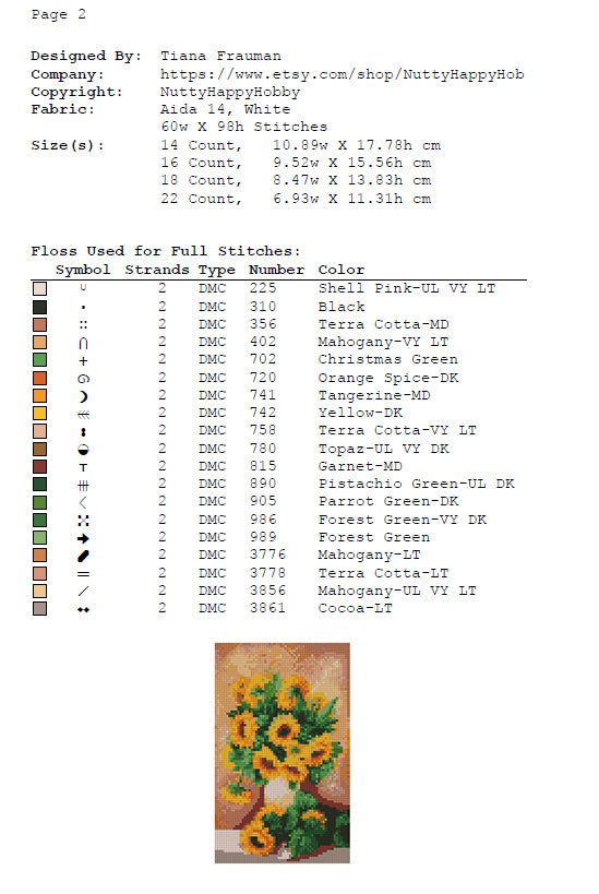 Mini Sunflower Cross Stitch Pattern PDF, Floral Embroidery Design, Small Flower Cross Stitch Chart, Modern Botanical Needlepoint, Instant Download - NuttyHappyHobby