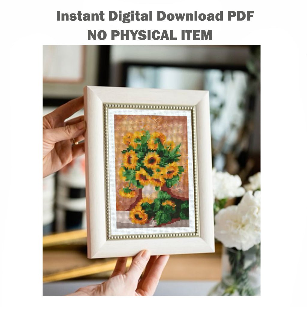 Mini Sunflower Cross Stitch Pattern PDF, Floral Embroidery Design, Small Flower Cross Stitch Chart, Modern Botanical Needlepoint, Instant Download - NuttyHappyHobby