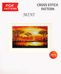Mini Sunset tree Cross Stitch Pattern PDF, Tree Silhouette Landscape Embroidery Design, Small Nature Cross Stitch Digital Download pdf - NuttyHappyHobby