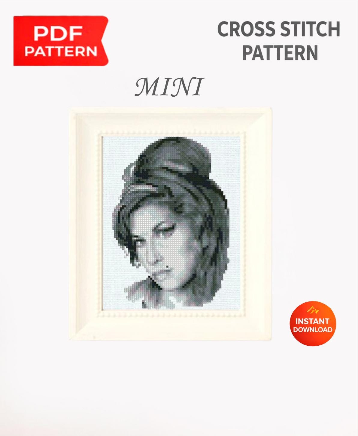 Mini Vintage Singer Portrait Cross Stitch Pattern PDF, Retro Music Icon Inspired Embroidery Design, Classic Female Artist Wall Art, download - NuttyHappyHobby