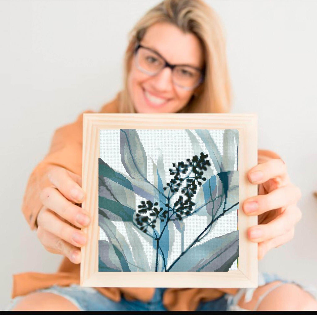 Minimalist Botanical Cross Stitch Pattern PDF, Modern Leaf & Wildflower Silhouette, Monochrome Floral Embroidery Chart, Hoop Wall Art pdf - NuttyHappyHobby