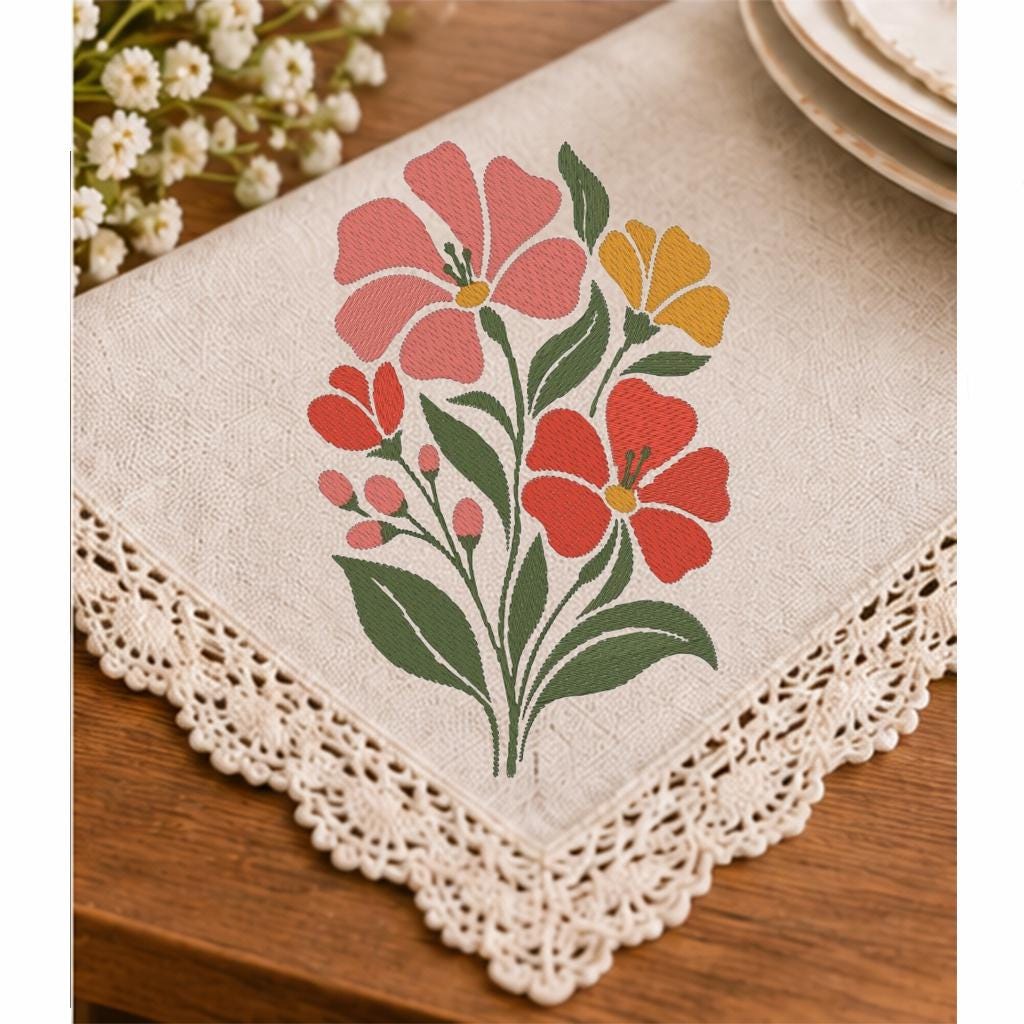 Minimalist Floral Machine Embroidery Design, Pink Red Yellow Wildflower Bouquet, Botanical Flowers PES DST JEF, Instant Download - NuttyHappyHobby