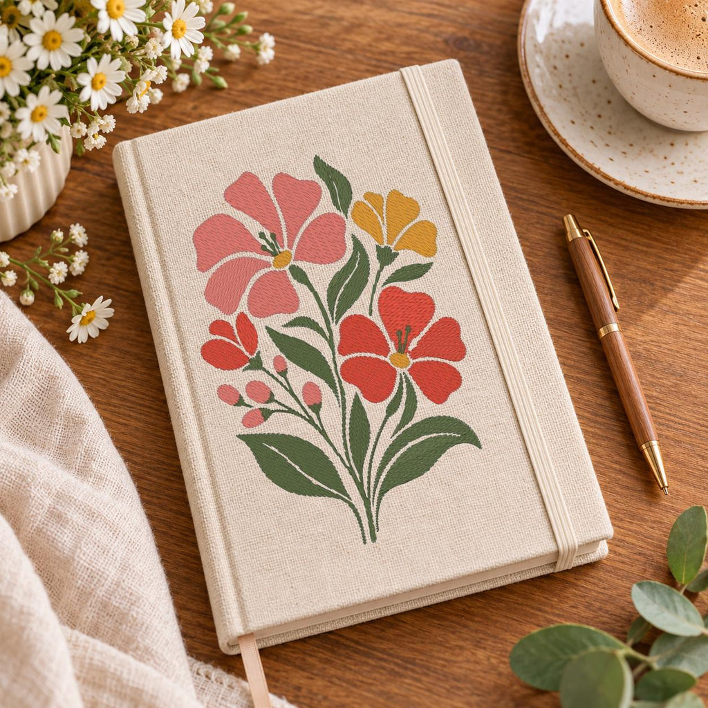 Minimalist Floral Machine Embroidery Design, Pink Red Yellow Wildflower Bouquet, Botanical Flowers PES DST JEF, Instant Download - NuttyHappyHobby