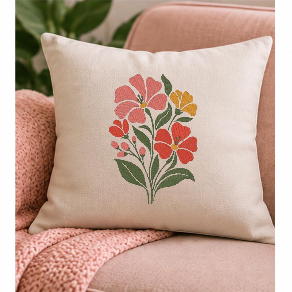 Minimalist Floral Machine Embroidery Design, Pink Red Yellow Wildflower Bouquet, Botanical Flowers PES DST JEF, Instant Download - NuttyHappyHobby
