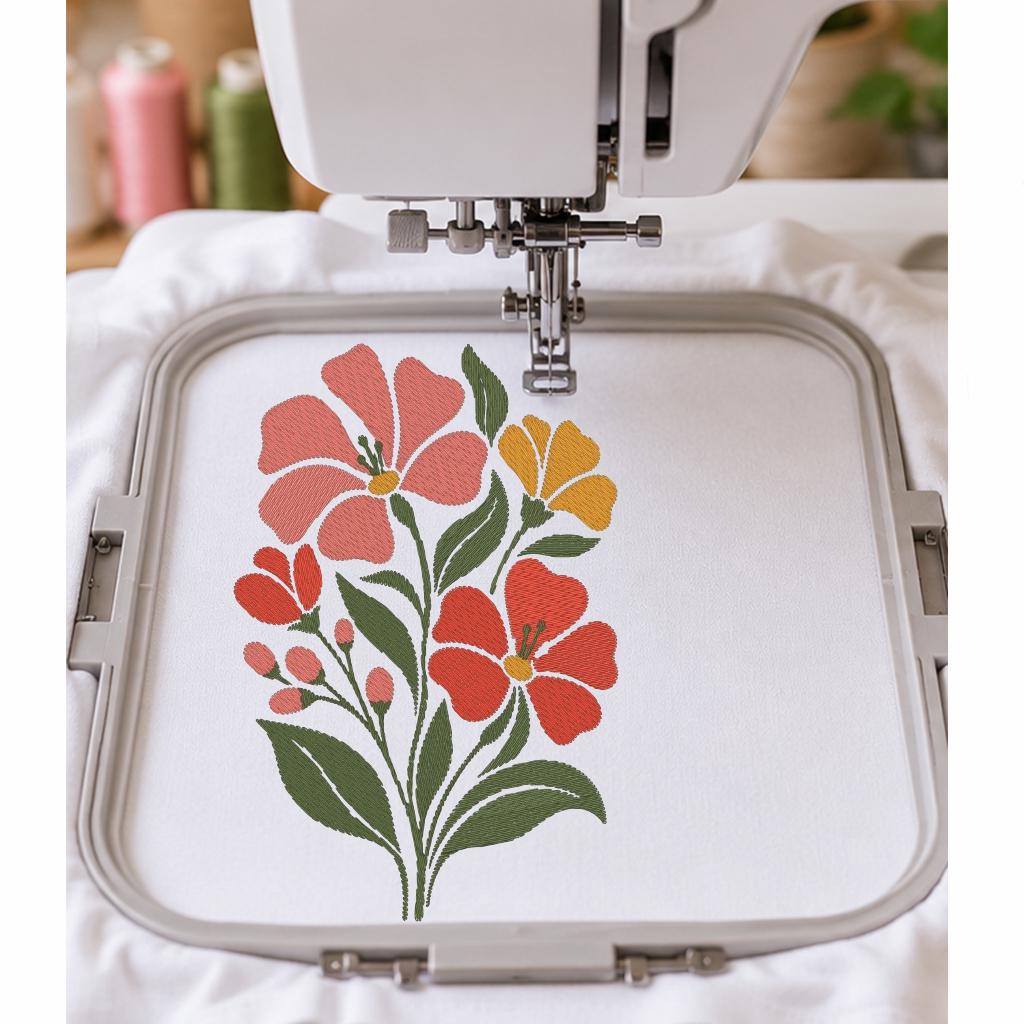 Minimalist Floral Machine Embroidery Design, Pink Red Yellow Wildflower Bouquet, Botanical Flowers PES DST JEF, Instant Download - NuttyHappyHobby