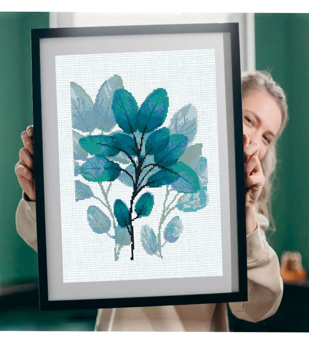 Modern Botanical Cross Stitch Pattern Set PDF, 5 Minimal Floral & Leaf Designs, Blackwork Style, Instant Download, Hoop Wall Art pattern pdf - NuttyHappyHobby