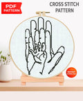 Mother and Child Cross Stitch Pattern PDF, Family Hands Embroidery Design, Minimalist Love Cross Stitch, Modern Line Art Pattern, Download - NuttyHappyHobby
