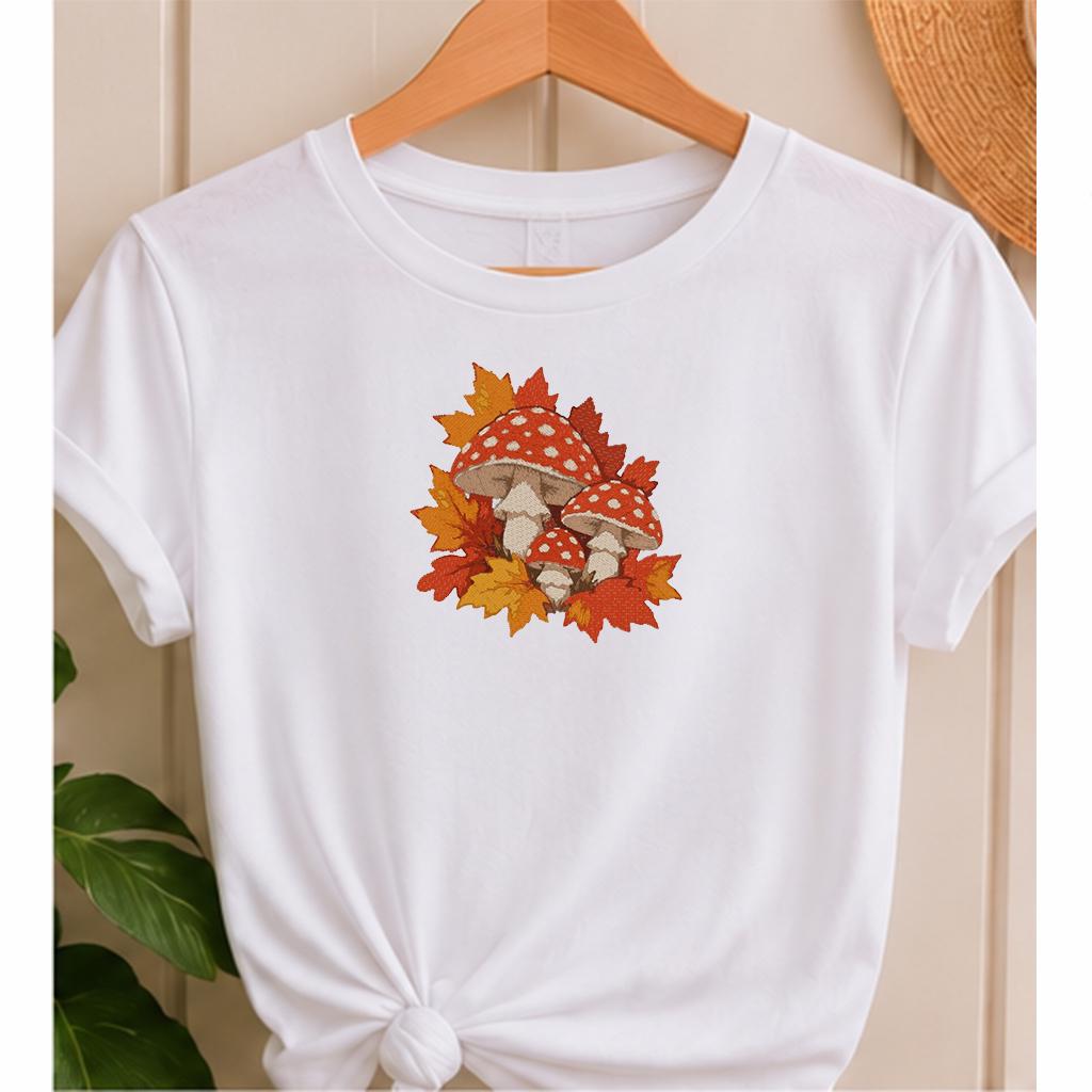 Mushroom Machine Embroidery Design, Red Toadstool Fall Leaves, Autumn Fly Agaric PES DST JEF Embroidery File, Instant Download - NuttyHappyHobby
