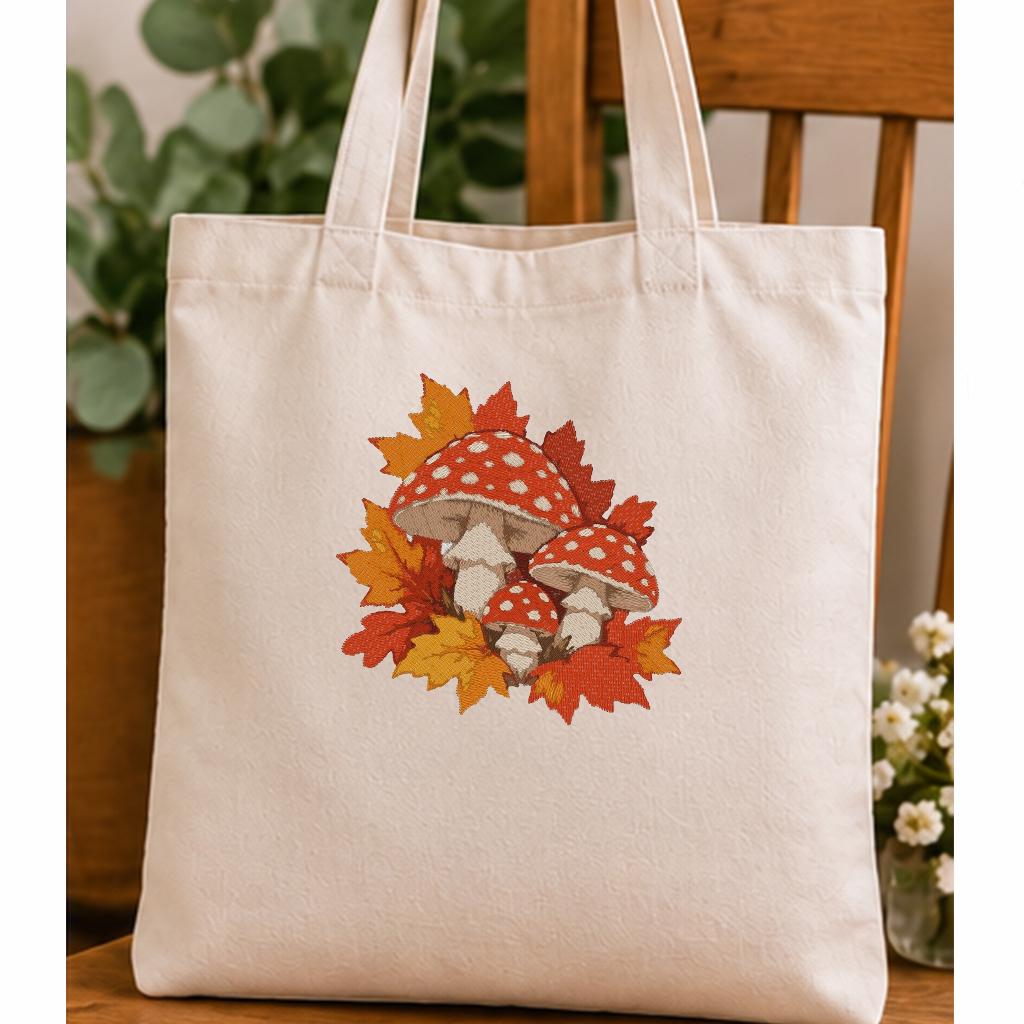 Mushroom Machine Embroidery Design, Red Toadstool Fall Leaves, Autumn Fly Agaric PES DST JEF Embroidery File, Instant Download - NuttyHappyHobby