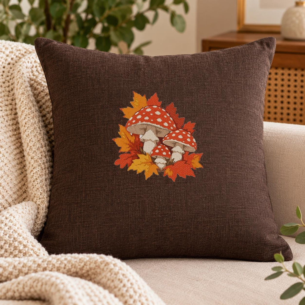 Mushroom Machine Embroidery Design, Red Toadstool Fall Leaves, Autumn Fly Agaric PES DST JEF Embroidery File, Instant Download - NuttyHappyHobby