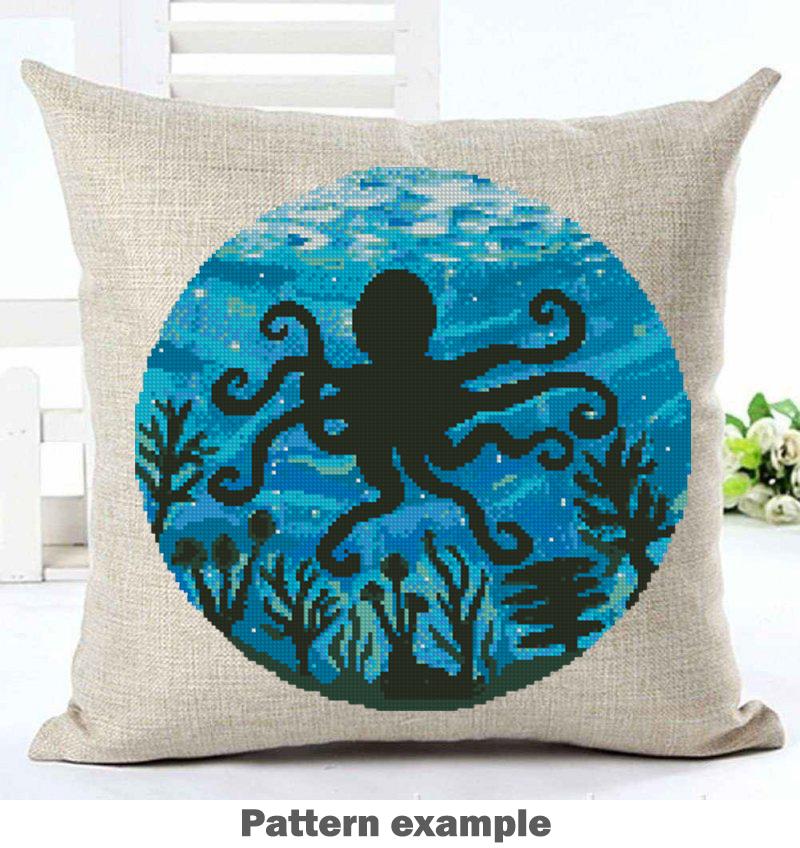 Octopus Cross Stitch Pattern PDF, Ocean Embroidery Pattern, Marine Life Cross Stitch, Underwater Scene Design, Nautical Decor, Download - NuttyHappyHobby
