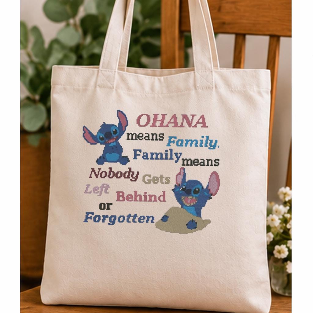 Ohana Family Quote Machine Embroidery Design, Cute Blue Alien Cartoon, Nobody Gets Left Behind, PES DST JEF, Instant Download - NuttyHappyHobby