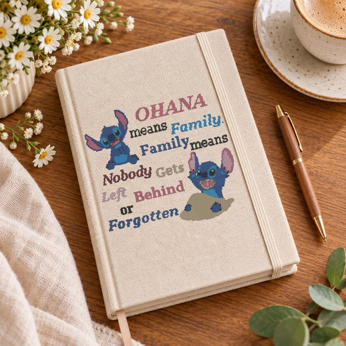 Ohana Family Quote Machine Embroidery Design, Cute Blue Alien Cartoon, Nobody Gets Left Behind, PES DST JEF, Instant Download - NuttyHappyHobby