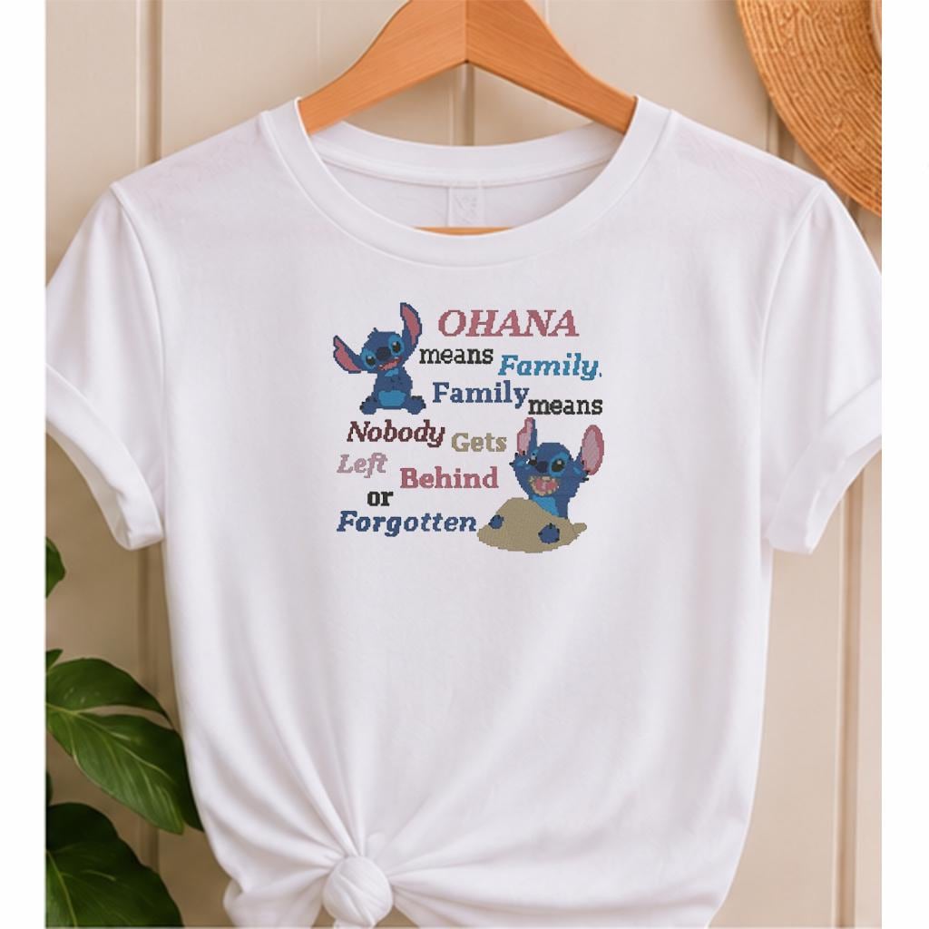 Ohana Family Quote Machine Embroidery Design, Cute Blue Alien Cartoon, Nobody Gets Left Behind, PES DST JEF, Instant Download - NuttyHappyHobby