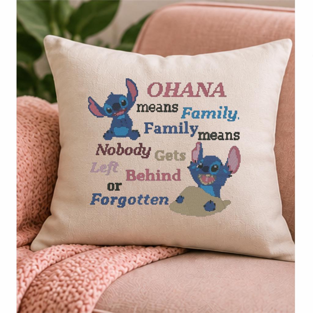 Ohana Family Quote Machine Embroidery Design, Cute Blue Alien Cartoon, Nobody Gets Left Behind, PES DST JEF, Instant Download - NuttyHappyHobby
