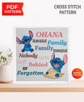 Ohana Means Family Cross Stitch Pattern PDF, Cute Alien Quote Embroidery Design, Tropical Family Quote Needlework, Colorful Text Stitch, 90s - NuttyHappyHobby