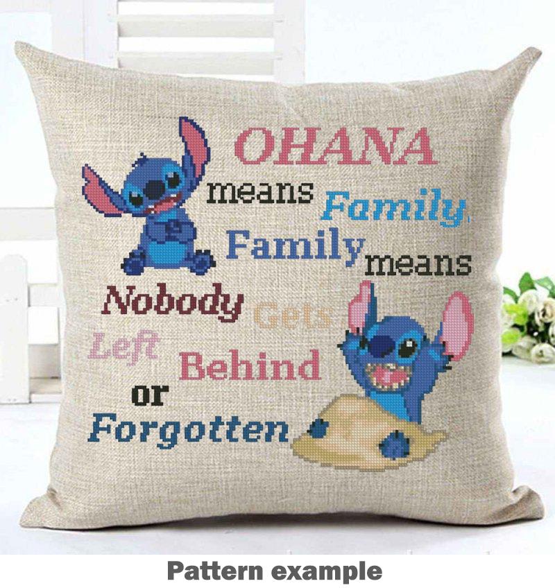Ohana Means Family Cross Stitch Pattern PDF, Cute Alien Quote Embroidery Design, Tropical Family Quote Needlework, Colorful Text Stitch, 90s - NuttyHappyHobby