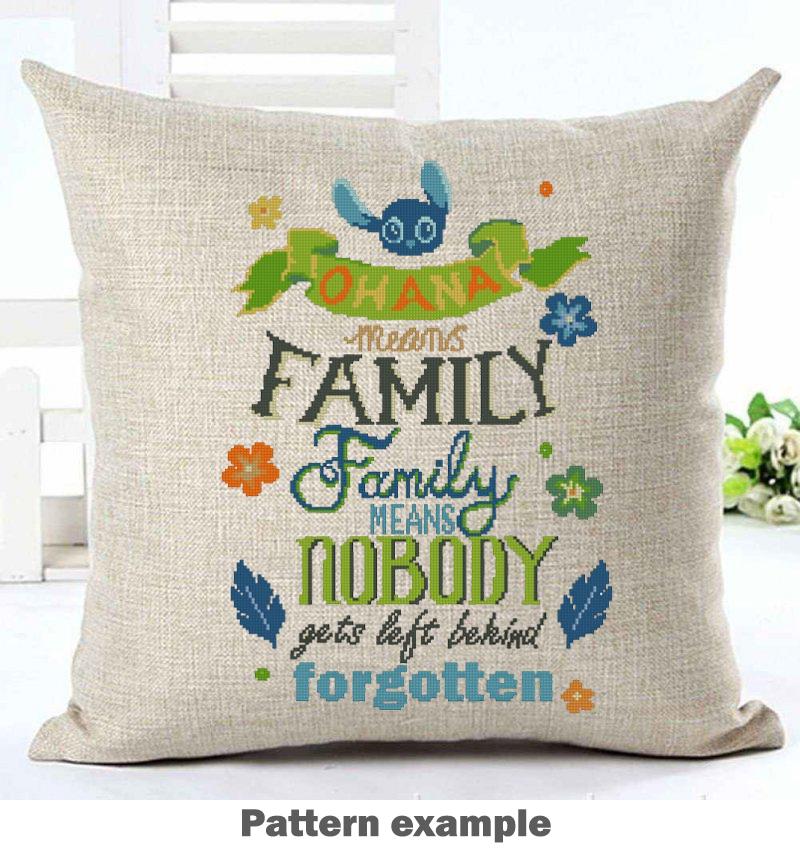 Ohana Means Family Cross Stitch Pattern PDF, Cute Alien Quote Embroidery Design, Tropical Family Quote Needlework, Colorful Text Stitch, 90s - NuttyHappyHobby