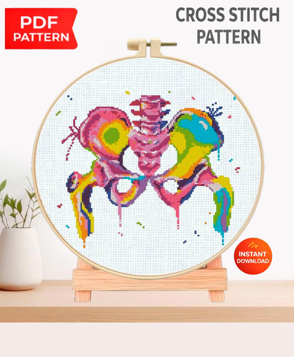 Pelvic Bones Cross Stitch Pattern PDF, Colorful Pelvis Anatomy Embroidery Chart, Modern Medical Illustration Art, Orthopedic Needlepoint - NuttyHappyHobby