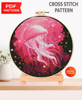 Pink Jellyfish Cross Stitch Pattern PDF, Ocean Embroidery Pattern, Marine Life Cross Stitch, Colorful Sea Creature Art - NuttyHappyHobby