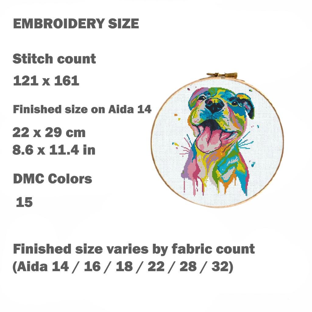 Pit Bull Cross Stitch Pattern PDF, Colorful Pitbull Dog Embroidery Design, Modern Dog Portrait Needlework Chart, Dog Lover Gift, download - NuttyHappyHobby
