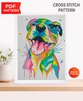 Pit Bull Cross Stitch Pattern PDF, Colorful Pitbull Dog Embroidery Design, Modern Dog Portrait Needlework Chart, Dog Lover Gift, download - NuttyHappyHobby