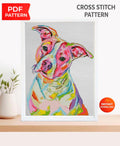 Pit Bull Cross Stitch Pattern PDF, Colorful Pitbull Dog Portrait Embroidery Design, Modern Dog Needlework Chart, Dog Lover Gift, dodnload - NuttyHappyHobby