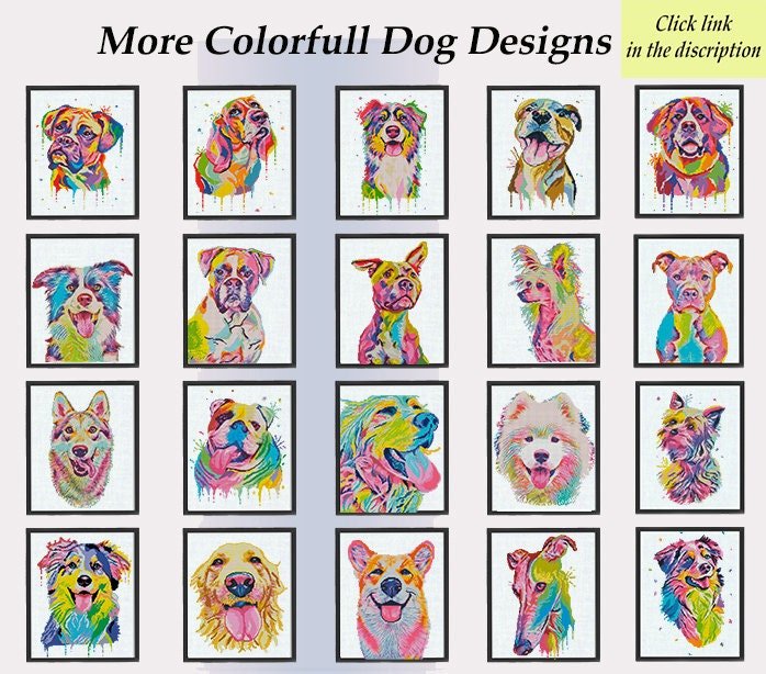 Pit Bull Cross Stitch Pattern PDF, Colorful Pitbull Dog Portrait Embroidery Design, Modern Dog Needlework Chart, Dog Lover Gift. Pet pattern - NuttyHappyHobby