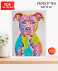 Pit Bull Cross Stitch Pattern PDF, Colorful Pitbull Dog Portrait Embroidery Design, Modern Dog Needlework Chart, Dog Lover Gift. Pet pattern - NuttyHappyHobby