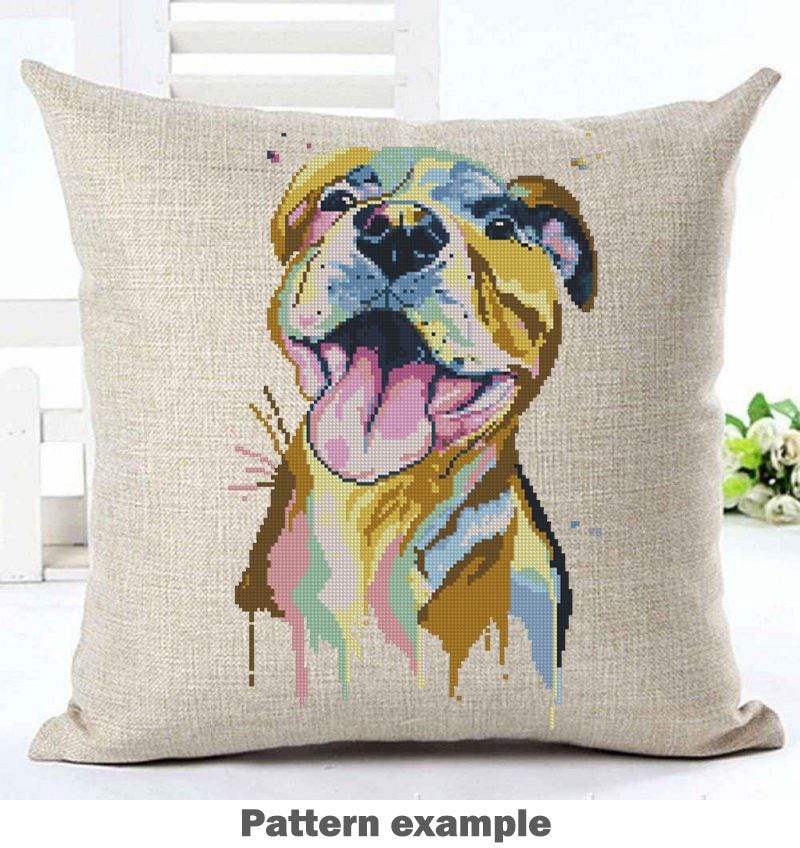 Pit Bull Cross Stitch Pattern PDF, Pitbull Dog Portrait Embroidery Design, Modern Dog Needlework Chart, Pet Lover Gift, download pdf - NuttyHappyHobby