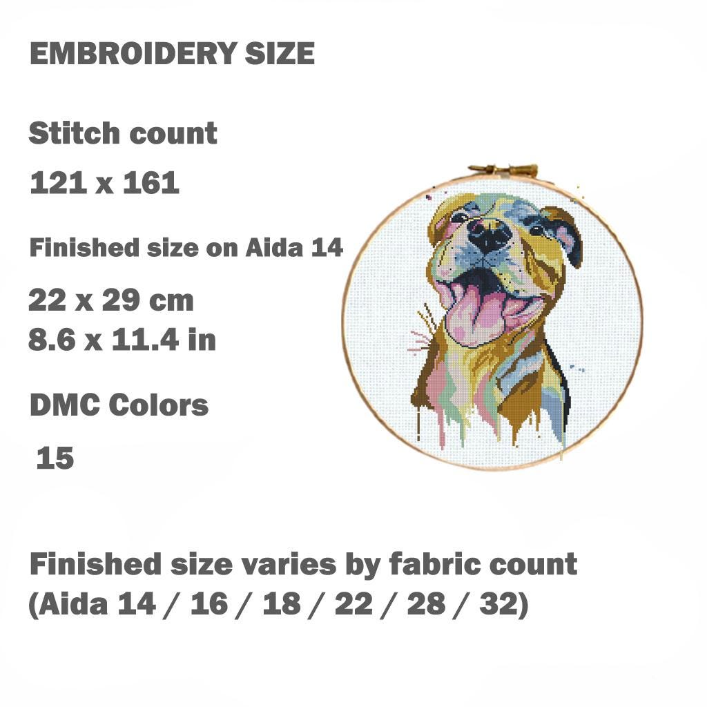 Pit Bull Cross Stitch Pattern PDF, Pitbull Dog Portrait Embroidery Design, Modern Dog Needlework Chart, Pet Lover Gift, download pdf - NuttyHappyHobby