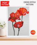 Poppy Cross Stitch Pattern PDF, Red Flower Embroidery Design, Botanical Floral Cross Stitch Chart, Modern Needlework, Instant Download pdf - NuttyHappyHobby