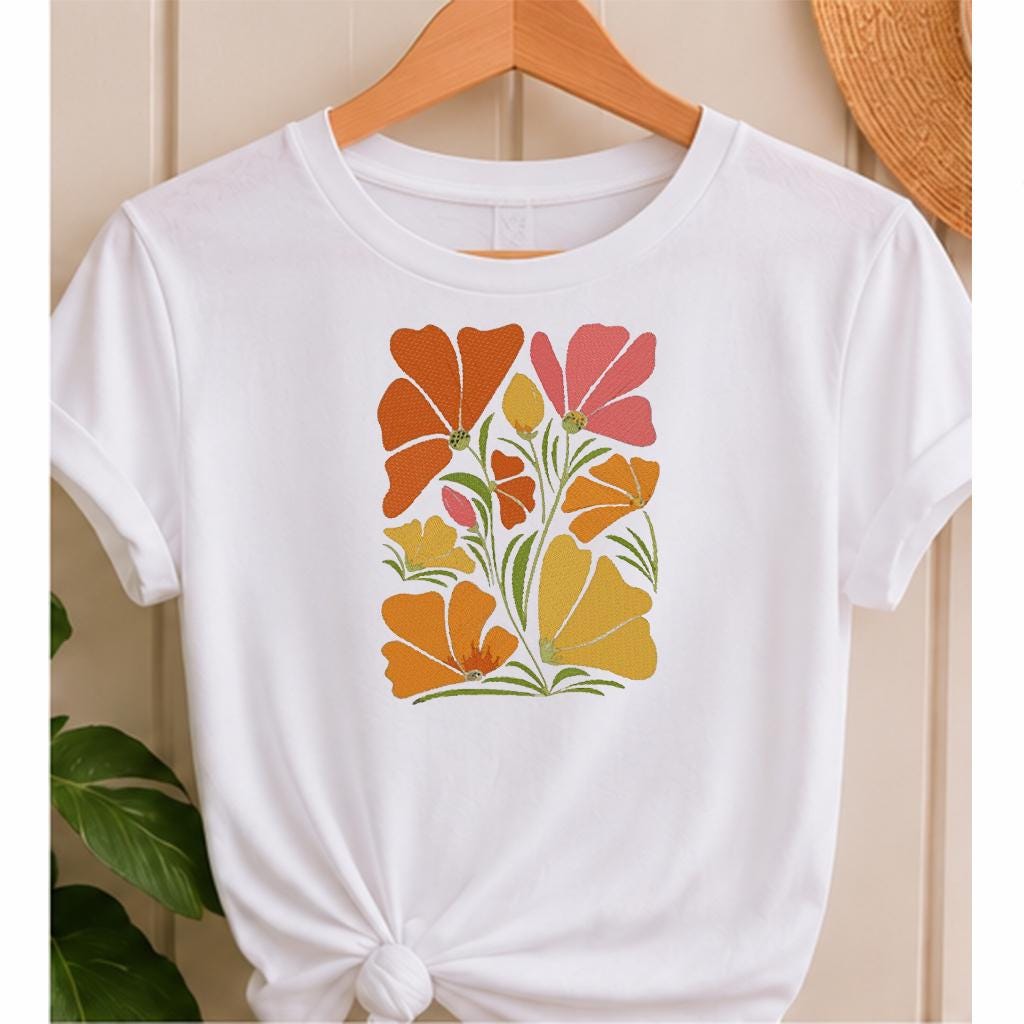 Poppy Flowers Machine Embroidery Design, Colorful Wildflower Bouquet, Retro Floral PES DST JEF Embroidery File, Instant Download - NuttyHappyHobby