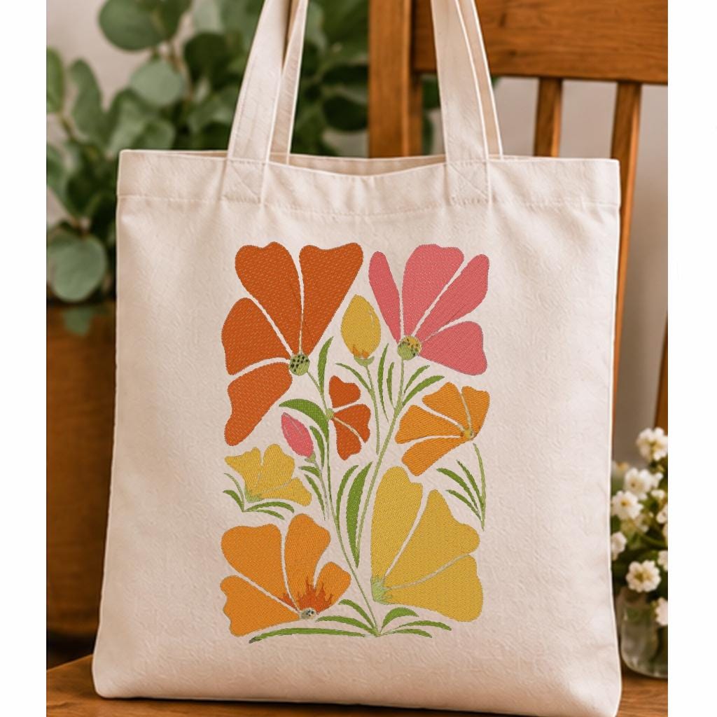 Poppy Flowers Machine Embroidery Design, Colorful Wildflower Bouquet, Retro Floral PES DST JEF Embroidery File, Instant Download - NuttyHappyHobby