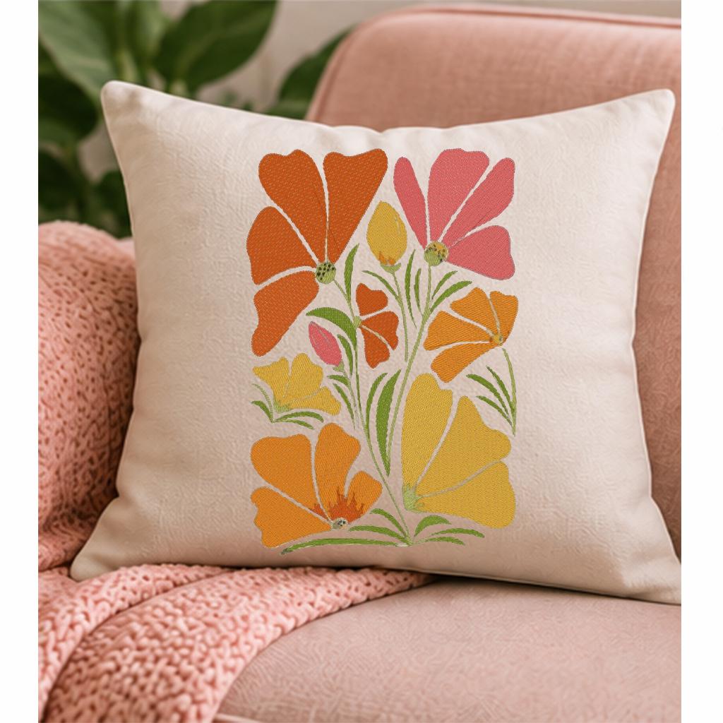 Poppy Flowers Machine Embroidery Design, Colorful Wildflower Bouquet, Retro Floral PES DST JEF Embroidery File, Instant Download - NuttyHappyHobby