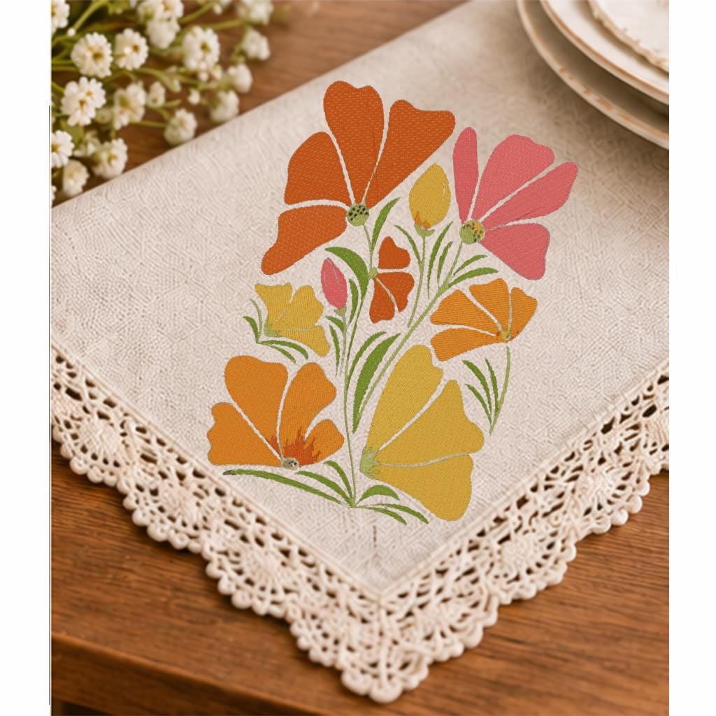 Poppy Flowers Machine Embroidery Design, Colorful Wildflower Bouquet, Retro Floral PES DST JEF Embroidery File, Instant Download - NuttyHappyHobby