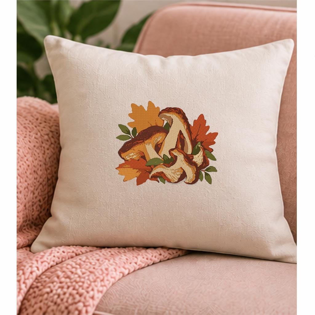 Porcini Mushroom Machine Embroidery Design, Autumn Boletus Mushrooms Fall Leaves, Woodland PES DST JEF File, Instant Download - NuttyHappyHobby