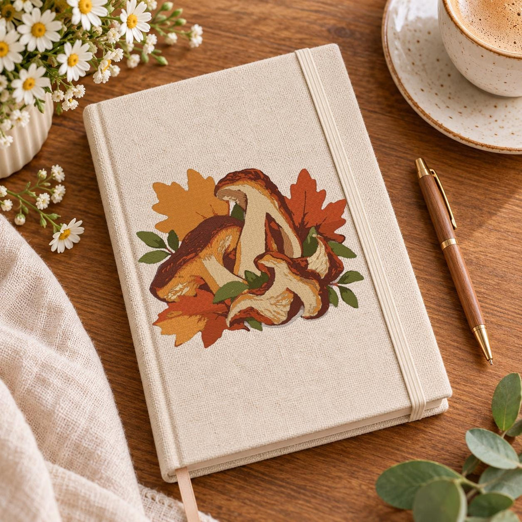 Porcini Mushroom Machine Embroidery Design, Autumn Boletus Mushrooms Fall Leaves, Woodland PES DST JEF File, Instant Download - NuttyHappyHobby