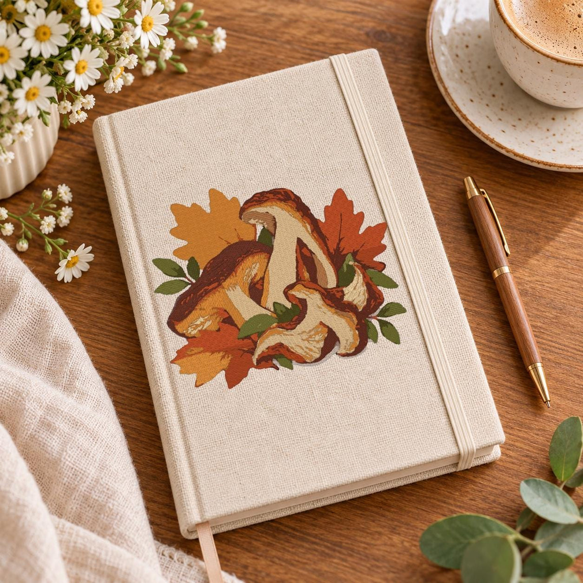 Porcini Mushroom Machine Embroidery Design, Autumn Boletus Mushrooms Fall Leaves, Woodland PES DST JEF File, Instant Download - NuttyHappyHobby