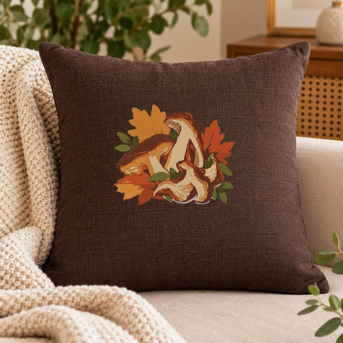 Porcini Mushroom Machine Embroidery Design, Autumn Boletus Mushrooms Fall Leaves, Woodland PES DST JEF File, Instant Download - NuttyHappyHobby