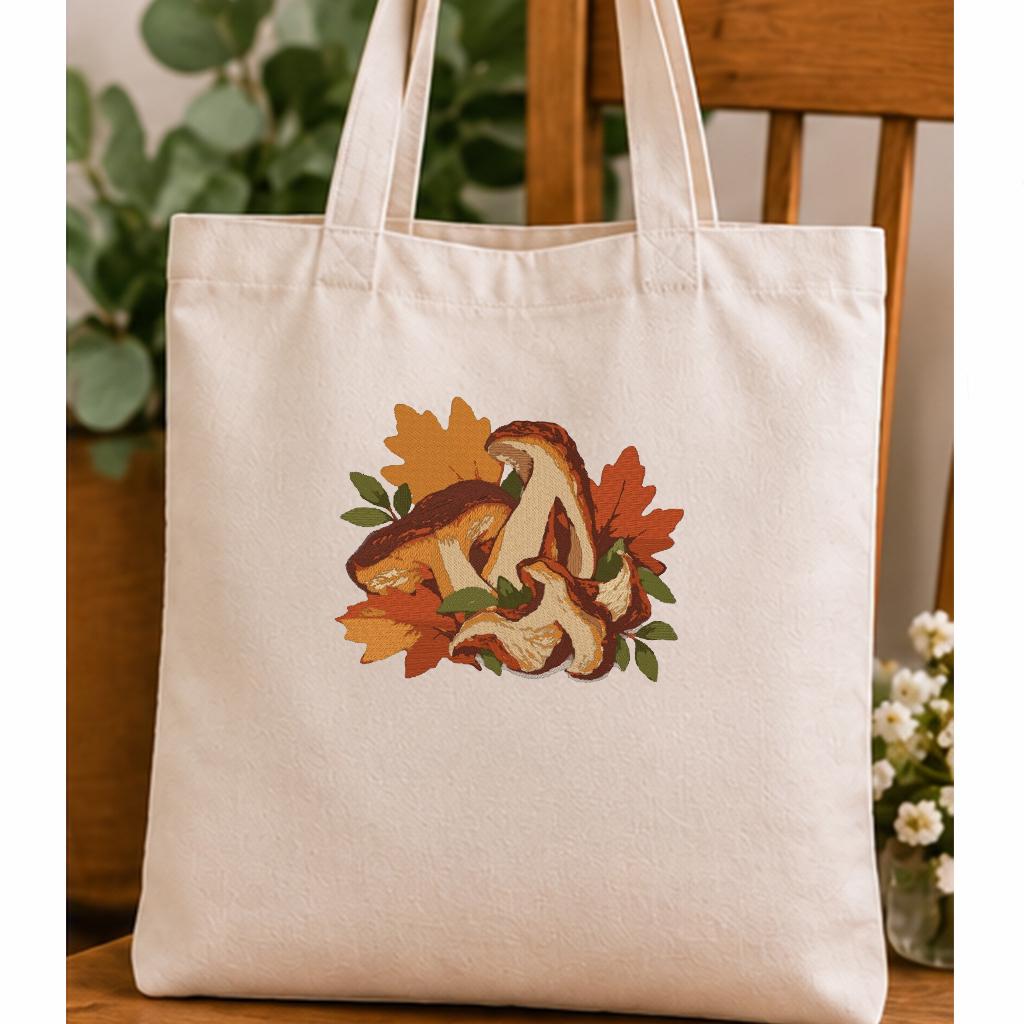 Porcini Mushroom Machine Embroidery Design, Autumn Boletus Mushrooms Fall Leaves, Woodland PES DST JEF File, Instant Download - NuttyHappyHobby