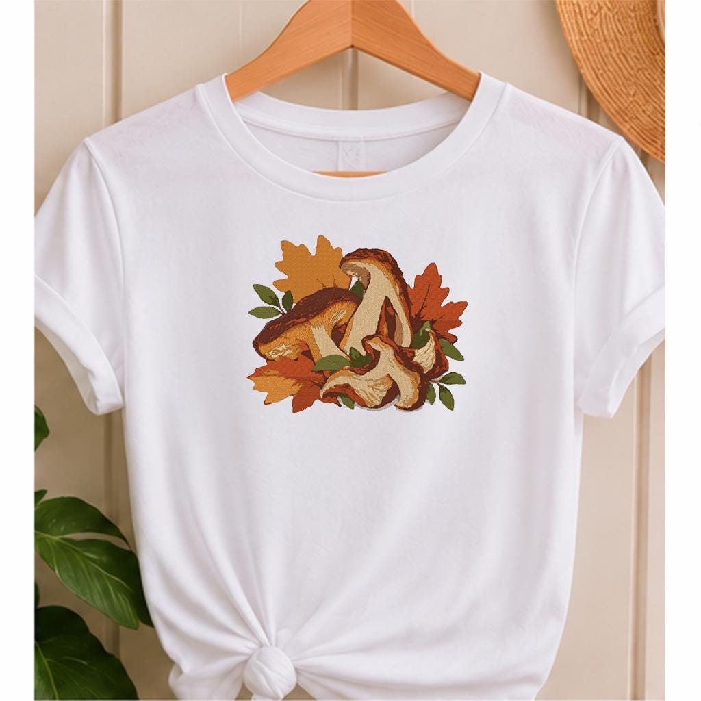 Porcini Mushroom Machine Embroidery Design, Autumn Boletus Mushrooms Fall Leaves, Woodland PES DST JEF File, Instant Download - NuttyHappyHobby