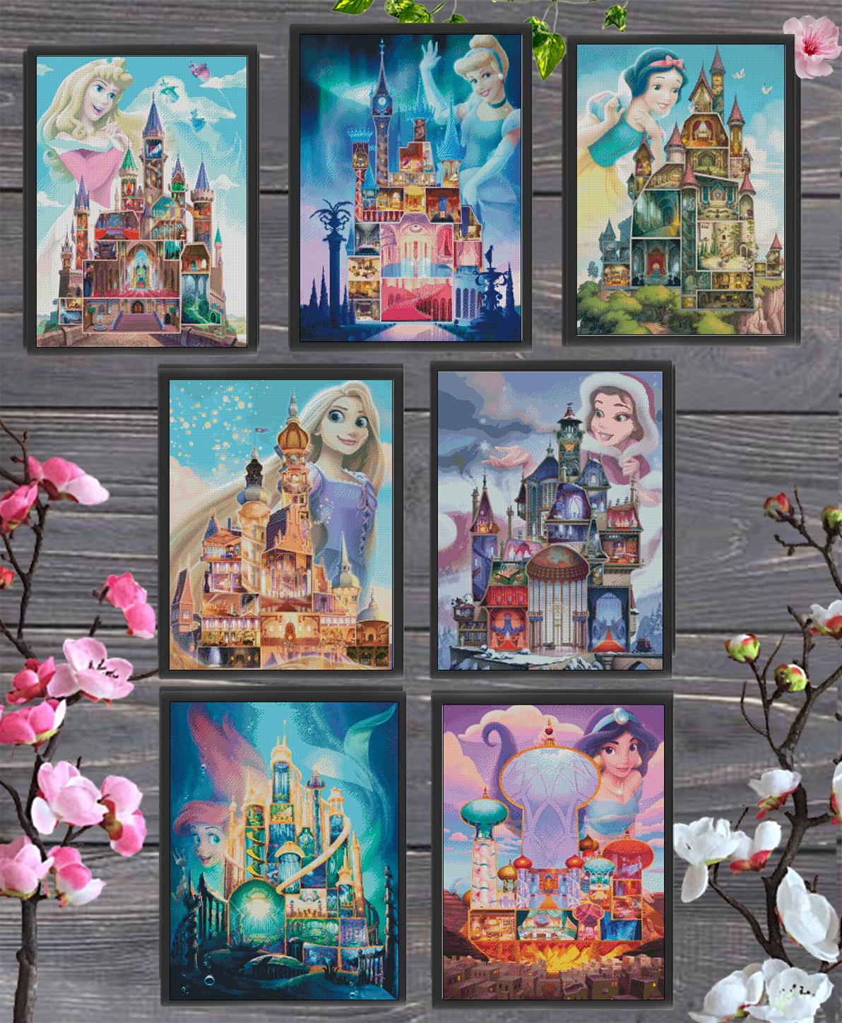 Princess Castle Cross Stitch Pattern Bundle PDF, Fairy Tale Castle Set Embroidery Designs, Fantasy Princess Palace Needlework Collection - NuttyHappyHobby