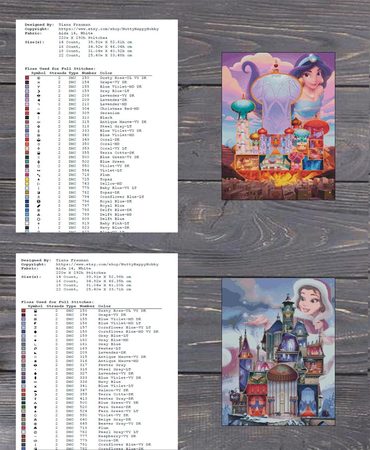 Princess Castle Cross Stitch Pattern Bundle PDF, Fairy Tale Castle Set Embroidery Designs, Fantasy Princess Palace Needlework Collection - NuttyHappyHobby
