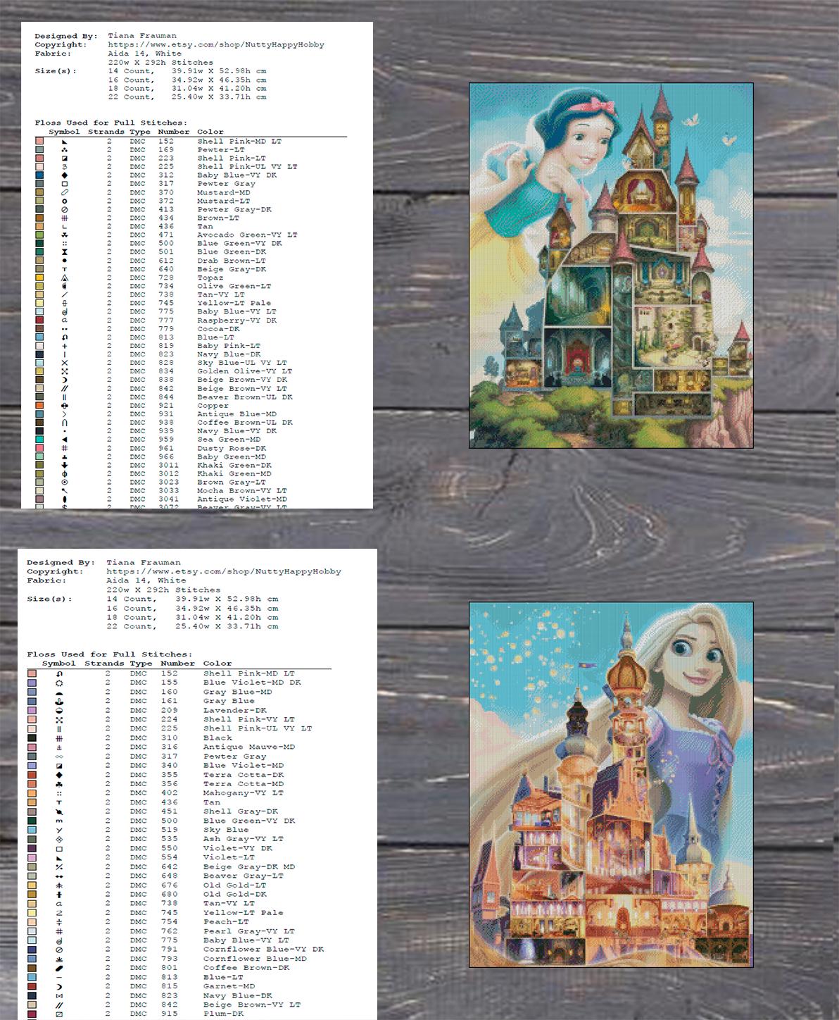 Princess Castle Cross Stitch Pattern Bundle PDF, Fairy Tale Castle Set Embroidery Designs, Fantasy Princess Palace Needlework Collection - NuttyHappyHobby