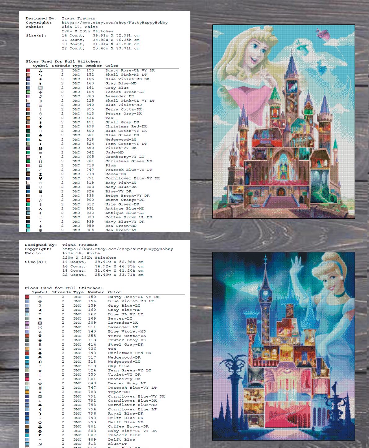 Princess Castle Cross Stitch Pattern Bundle PDF, Fairy Tale Castle Set Embroidery Designs, Fantasy Princess Palace Needlework Collection - NuttyHappyHobby