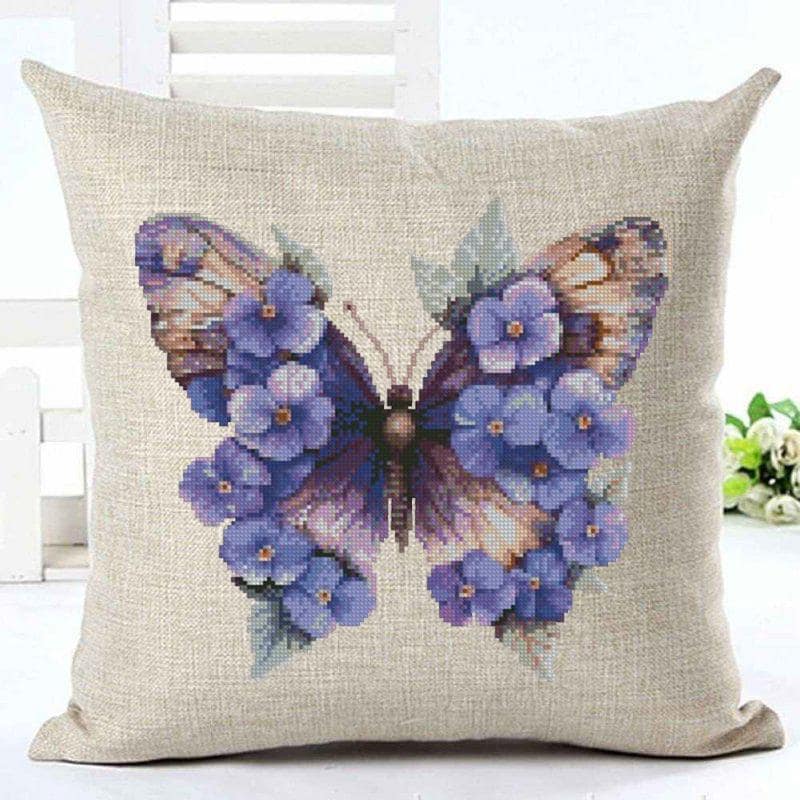 Purple Butterfly Cross Stitch Pattern PDF, Floral Butterfly Embroidery Design, Botanical Cross Stitch Chart, Spring Nature Needlepoint - NuttyHappyHobby
