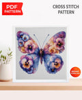 Purple Butterfly Cross Stitch Pattern PDF, Floral Butterfly Embroidery Design, Botanical Nature Cross Stitch Chart, Spring Needlepoint - NuttyHappyHobby